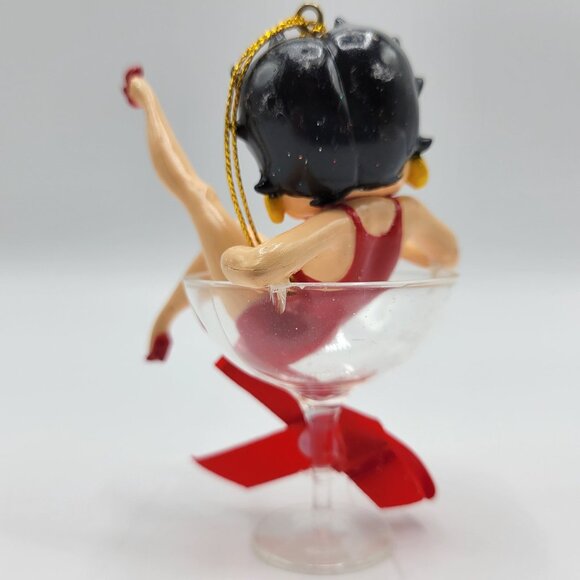 Vtg Betty Boop Ornament In Cocktail Glass With Red Bow Christmas Holiday Decor - Picture 4 of 13